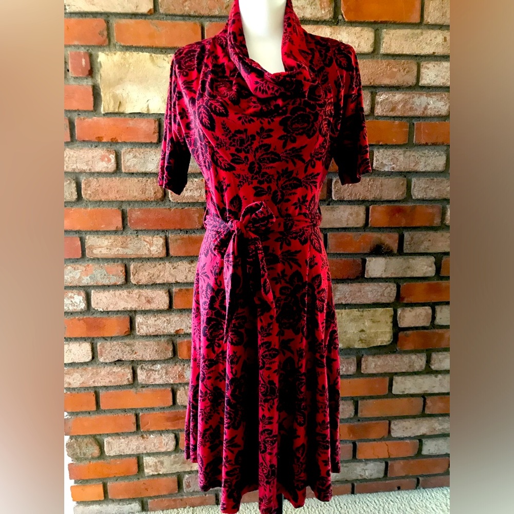 Effie’s Heart Red & Black Floral The Gretchen Dress - Giverny Pattern Size Large
